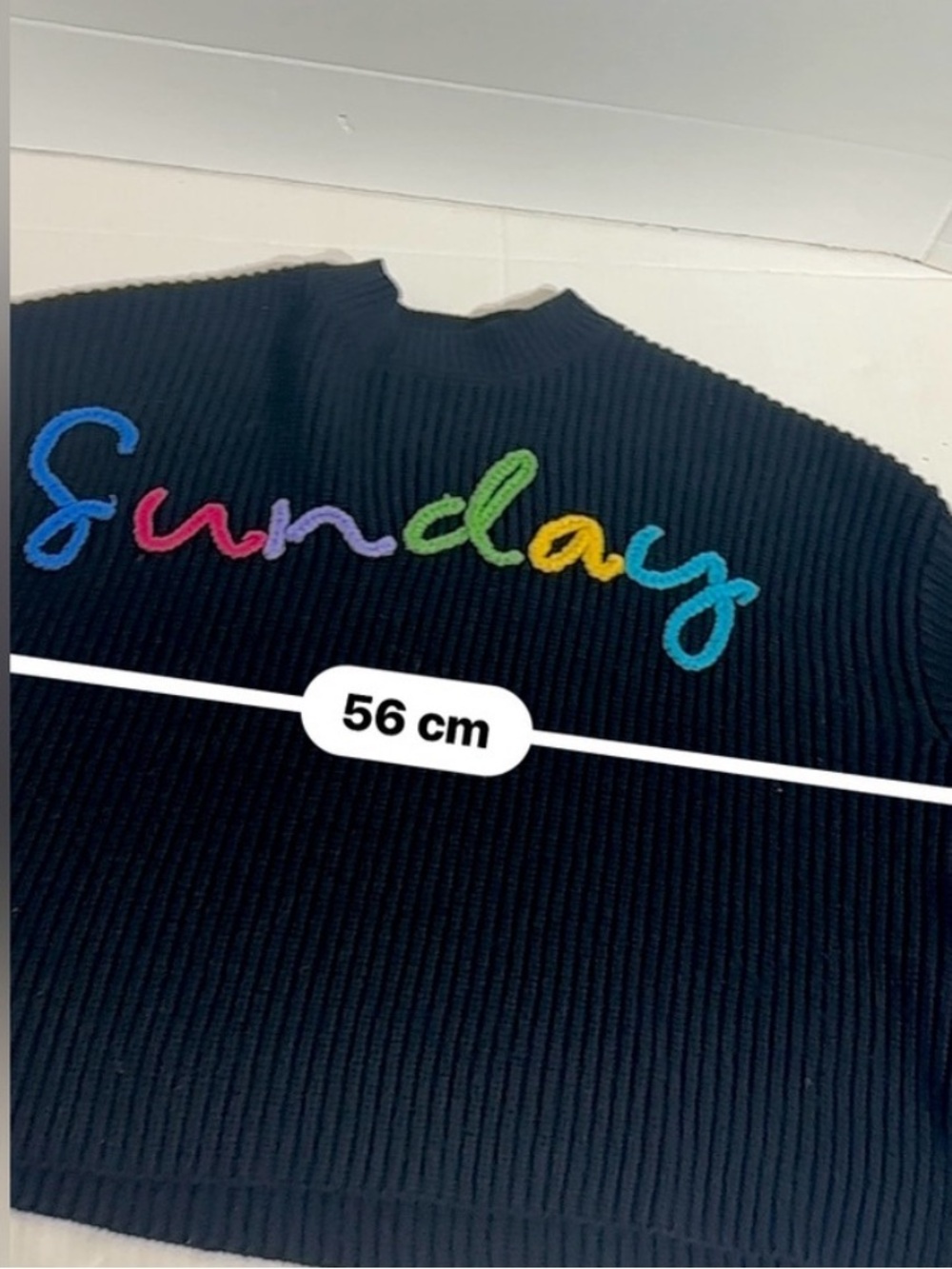 Moon & Madison Rainbow "Sunday" Embroidered Cropped Knit Sweater – Size S - Picture 5 of 10